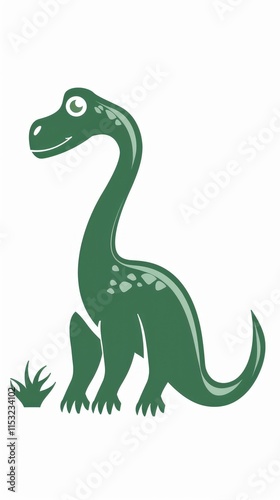 A cute, cartoon-style green dinosaur with a long neck and friendly expression.
