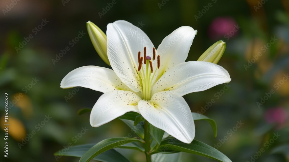 A Single White Lily Flower Blooms Beautifully A Single White Lily Flower Blooms Beautifully