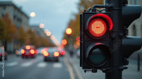 Red Light of Traffic Lights in City Street, Stop
