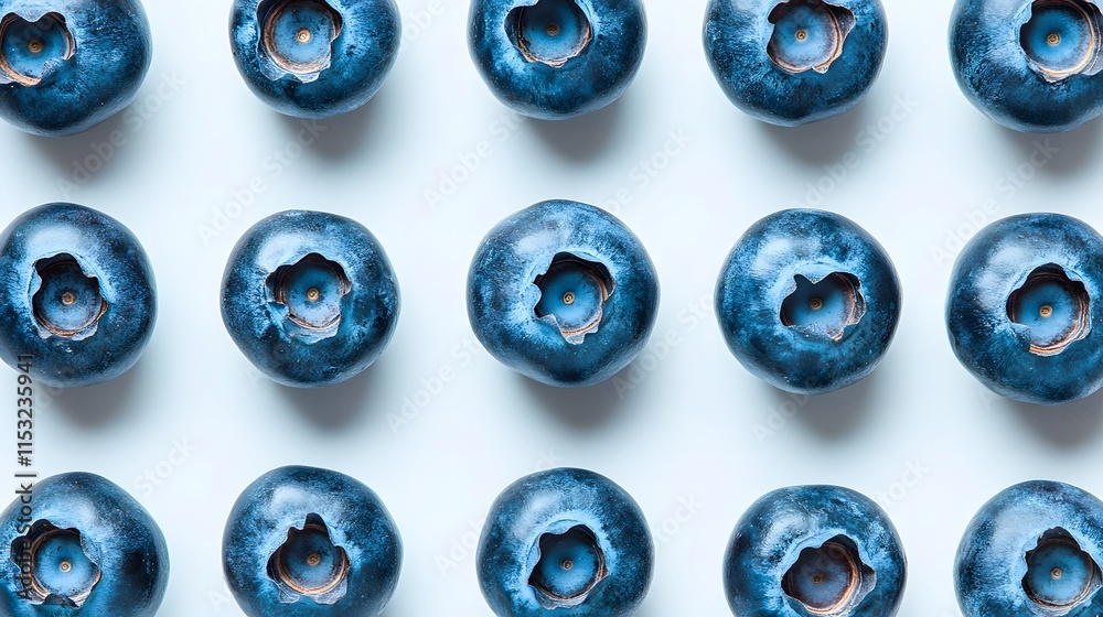 Blueberries arranged in a neat grid pattern