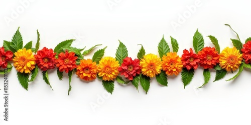 Indian Flower Garland - Mango Leaves and Marigold Flowers for Festive Decor and Cultural Celebrations Decoration for Indian hindu holidays or wedding. Diwali, makar sankranti, holi, new year  photo