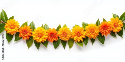 Indian Flower Garland - Mango Leaves and Marigold Flowers for Festive Decor and Cultural Celebrations Decoration for Indian hindu holidays or wedding. Diwali, makar sankranti, holi, new year  photo