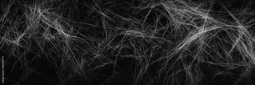 Fototapeta premium Entangled White Fibers on Black Background