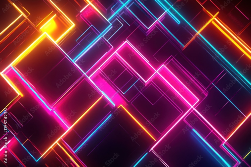 Bright Neon Geometric Lines on Black Background for Dynamic Visuals Bright Neon Geometric Lines on Black Background for Dynamic Visuals