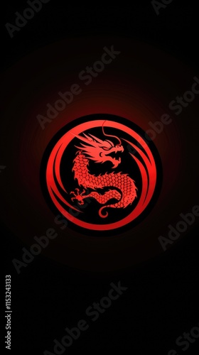 A stylized red dragon emblem set against a dark background, symbolizing power and mystique. photo