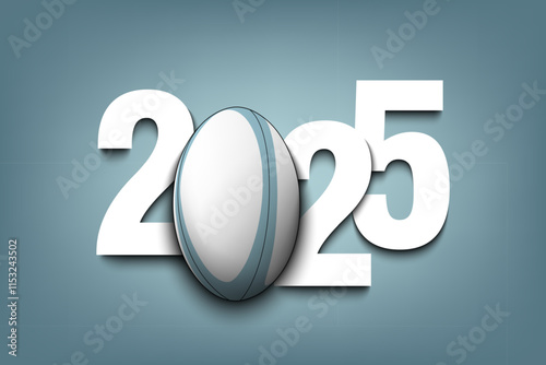 New Year numbers 2025 and rugby ball on an isolated background. Creative design pattern for greeting card, banner, poster, flyer, party invitation, calendar. Vector illustration