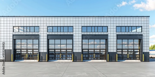 Sectional garage doors at the warehouse, distribution center, and logistics firm areas for loading, Generative AI.