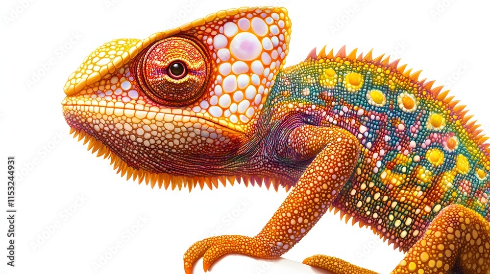 Fototapeta premium Vibrant Chameleon Displays Striking Colorful Scales