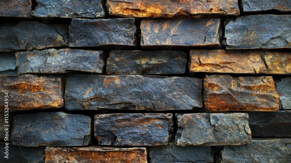 Naklejka premium Rustic stone wall texture: a captivating view of dark and orange bricks