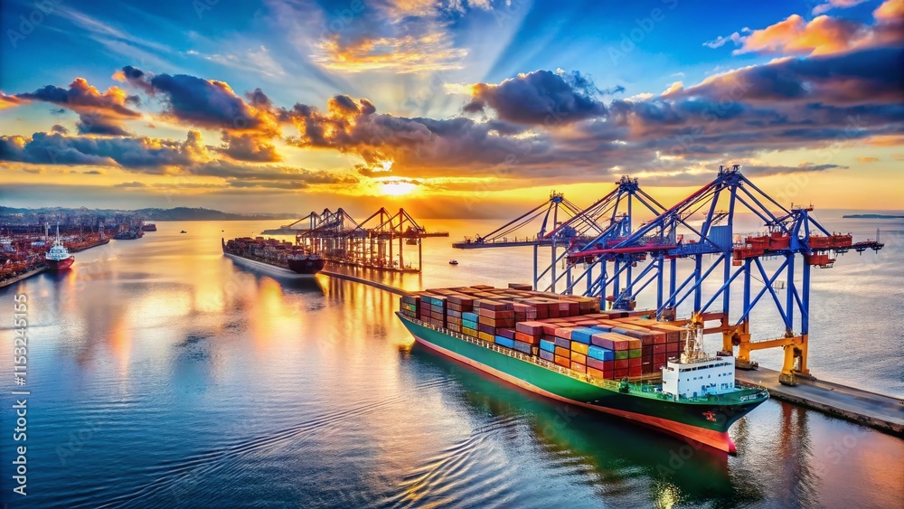 Fototapeta premium Minimalist Seascape: Cargo Cranes Shipping to Europe & Sweden