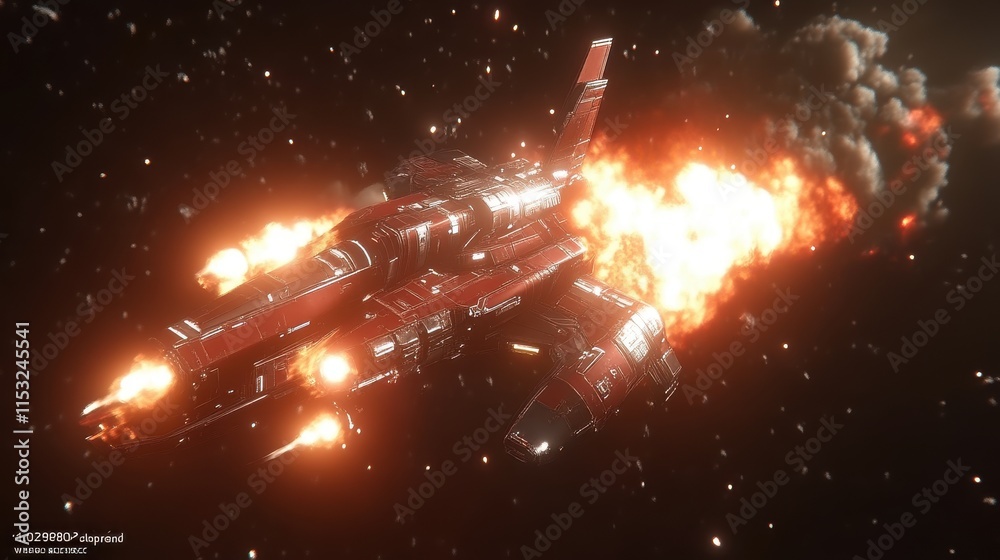 Obraz premium Fiery spaceship explosion in space.