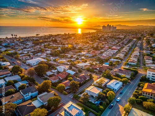Minimalist Sunset Aerial: Mar Vista, Los Angeles & Pacific Ocean