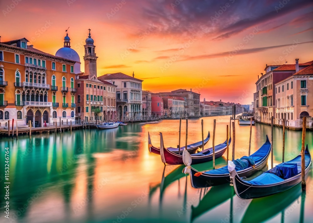 Fototapeta premium Minimalist Venice Grand Canal Gondolas: Serene Italian Waterscape