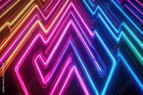 Dynamic Bright Neon Zig Zag Lines on Deep Black Background for Creative Designs