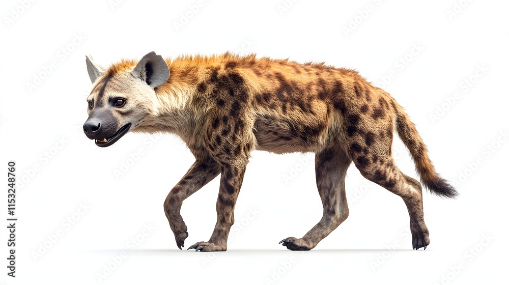 Fototapeta premium Spotted Hyena Walking Isolated On White Background