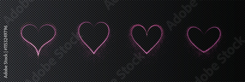 Heart pink with flashes isolated on transparent background. Light heart for holiday cards, banners, invitations. Heart-shaped neon wire glow.	
