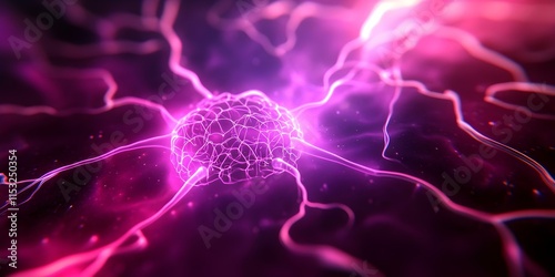 A vibrant representation of neural connections, showcasing a glowing brain-like structure with colorful energy patterns. Concept Neural Connections Visualization, Glowing Brain Structure photo