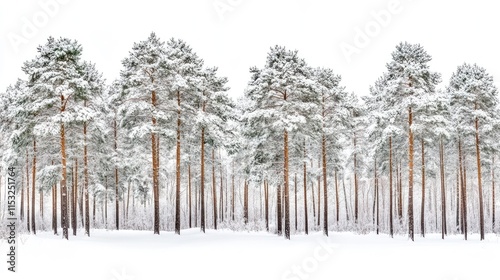 Wallpaper Mural A serene winter scene featuring snow-covered pine trees in a tranquil landscape. Torontodigital.ca