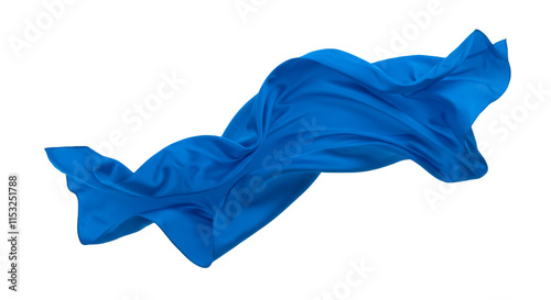 Blue silk cloth flows beautifully on isolated transparent background