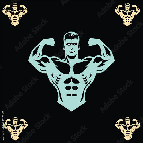 Stylized Muscular Bodybuilder Silhouette with Retro Fitness Aesthetic