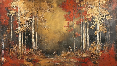 Autumnal Birch Trees in a Golden Forest Scene