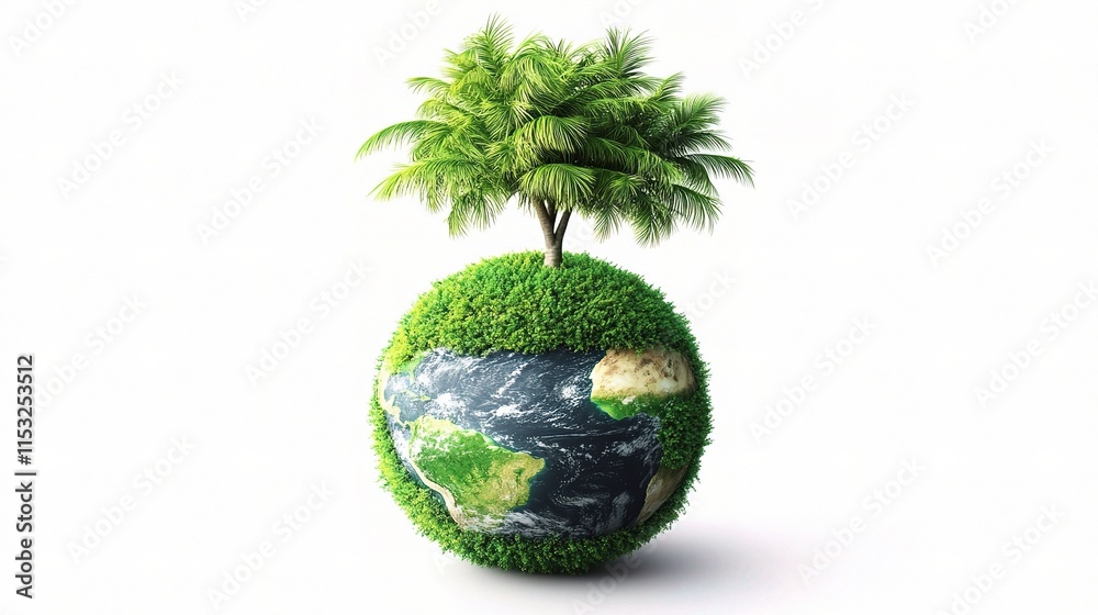 Sustainable Energy Globe with Tropical Green Tree Concept Sustainable Energy Globe with Tropical Green Tree Concept
