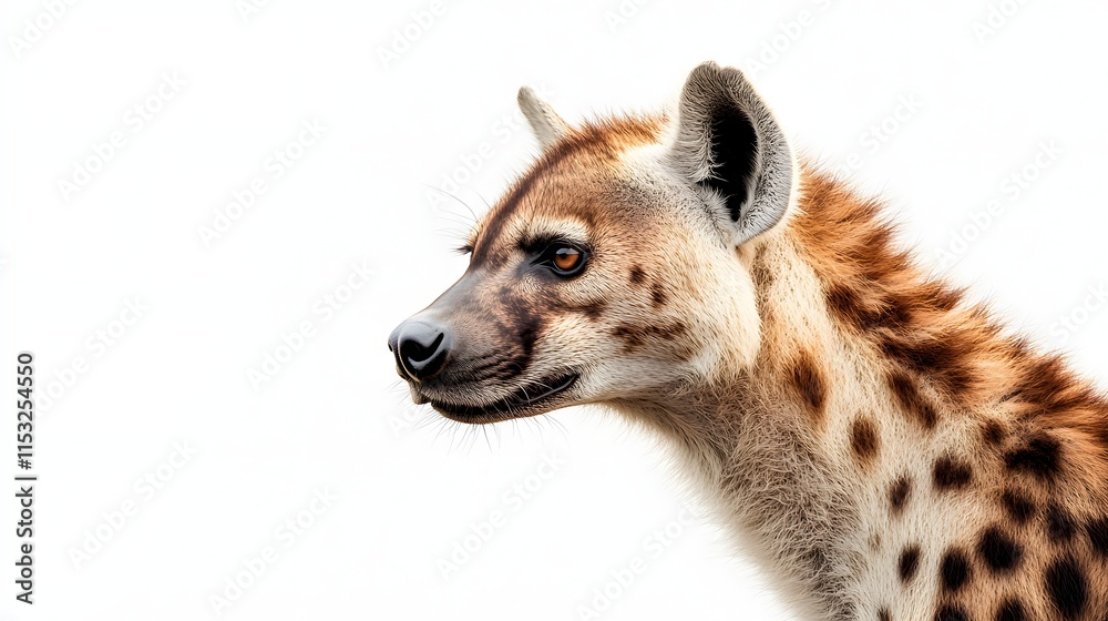 Fototapeta premium Spotted Hyena Profile View Against White Background