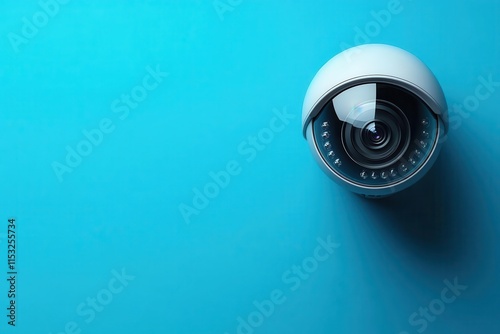 modern domeshaped security camera against a sleek blue background emphasizing the importance of digital security and surveillance in todays world with a clean professional look photo