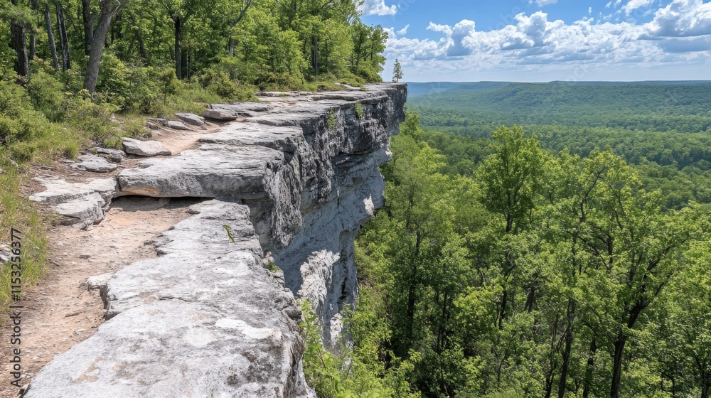 Cliffside Trail Overlooking Lush Green Forest Valley Cliffside Trail Overlooking Lush Green Forest Valley