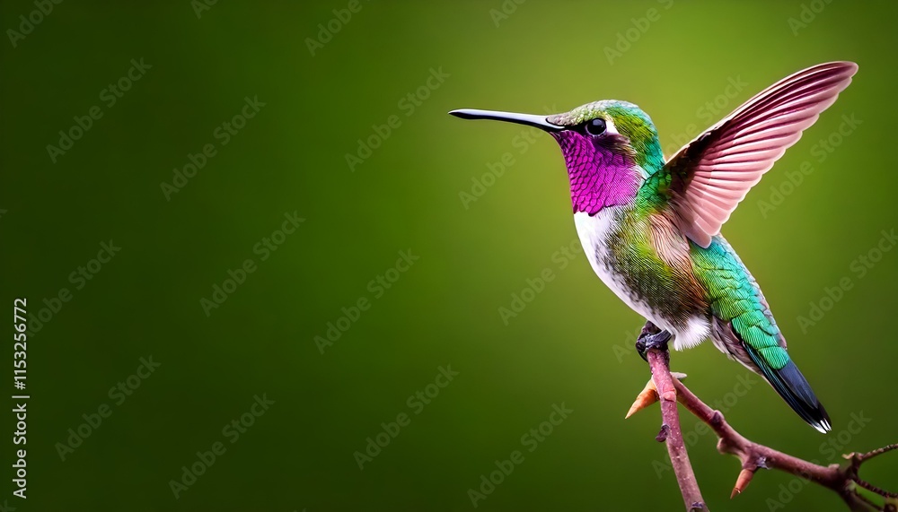 Fototapeta premium Beautiful hummingbird in flight and colorful feathers and perched in vibrant nature