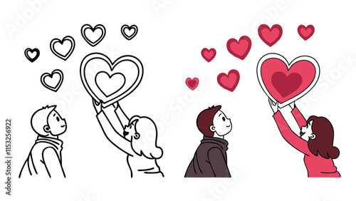 Couple with heart balloons love illustration