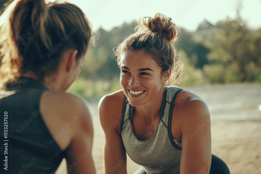 Fototapeta premium Personal trainer assisting a client during a workout session outdoors
