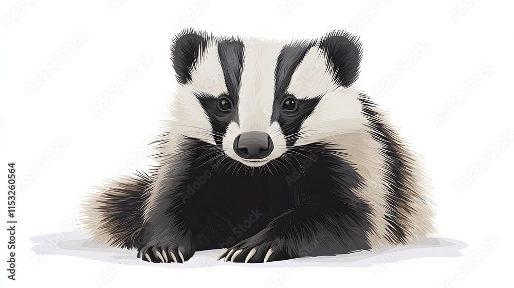 Fototapeta premium A Young European Badger Poses Against A White Background