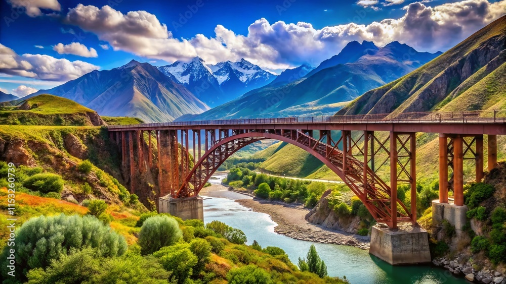 Fototapeta premium Naschel Bridge, Argentina: Majestic Andes Mountain Arch Bridge Landscape Photography