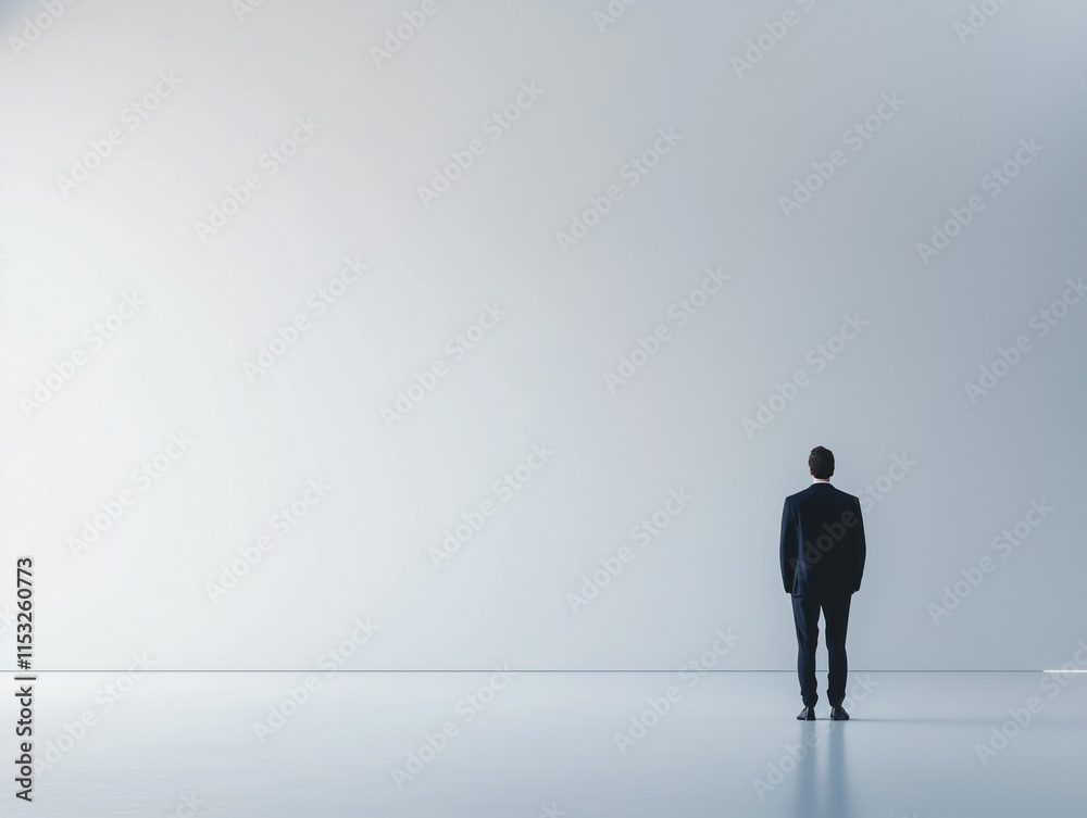 A solitary Adventist man stands against a simple white background, emphasizing his individuality and faith. A solitary Adventist man stands against a simple white background, emphasizing his individuality and faith.