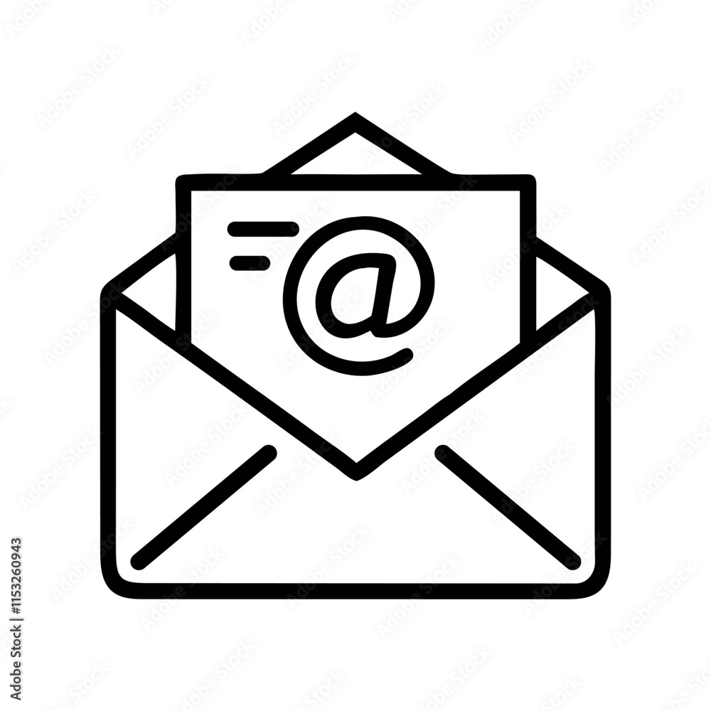 Simple line art illustration of an email envelope. Email icon. Envelope, letter, recipient. Business concept. logo, Can be used for topics like communication, address, contact.