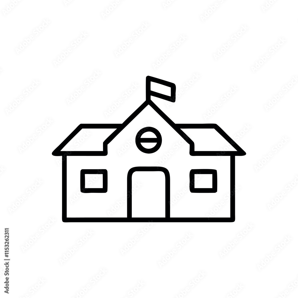 Simple Black Silhouette outline of a School Building, Buildings, icon . Various city edifices, houses. linear icons. Line with editable stroke. Simple Black Silhouette outline of a School Building, Buildings, icon . Various city edifices, houses. linear icons. Line with editable stroke.