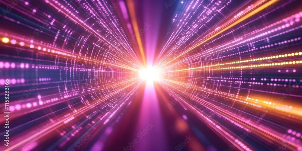 Obraz premium A vibrant tunnel of light and colors, creating a sense of depth and speed, reminiscent of a sci-fi or digital landscape. Concept Vibrant Light Tunnel, Sci-Fi Aesthetic, Digital Landscape