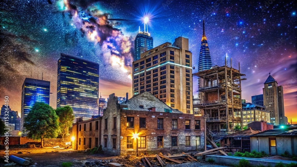 Obraz premium Night Cityscape: A New Dawn - Time for Change Stock Photo