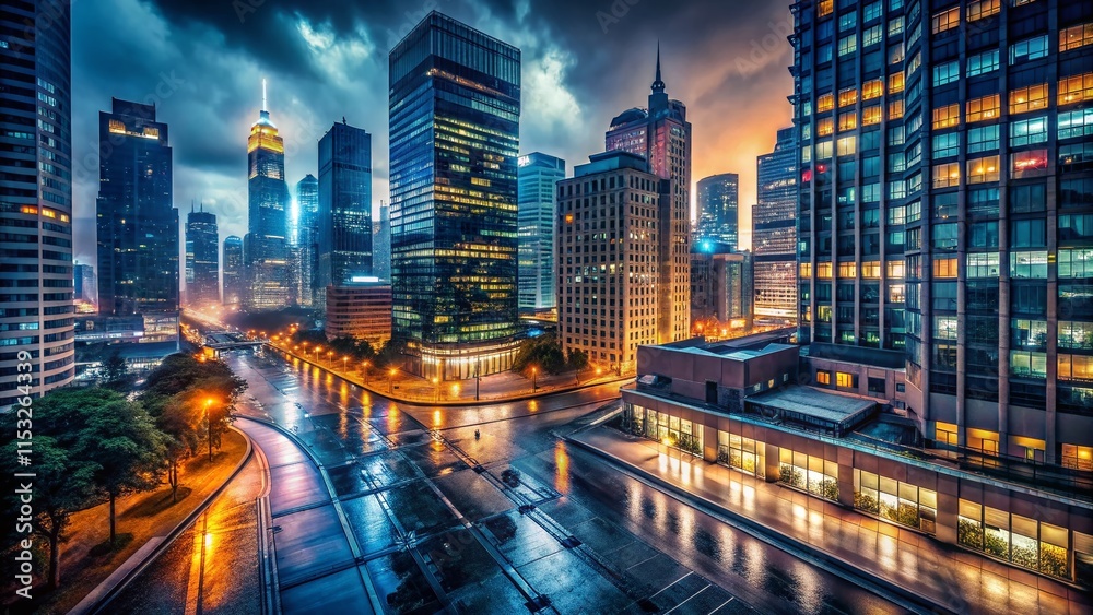 Fototapeta premium Night Cityscape Lights Gleaming on 1103 Building at Night