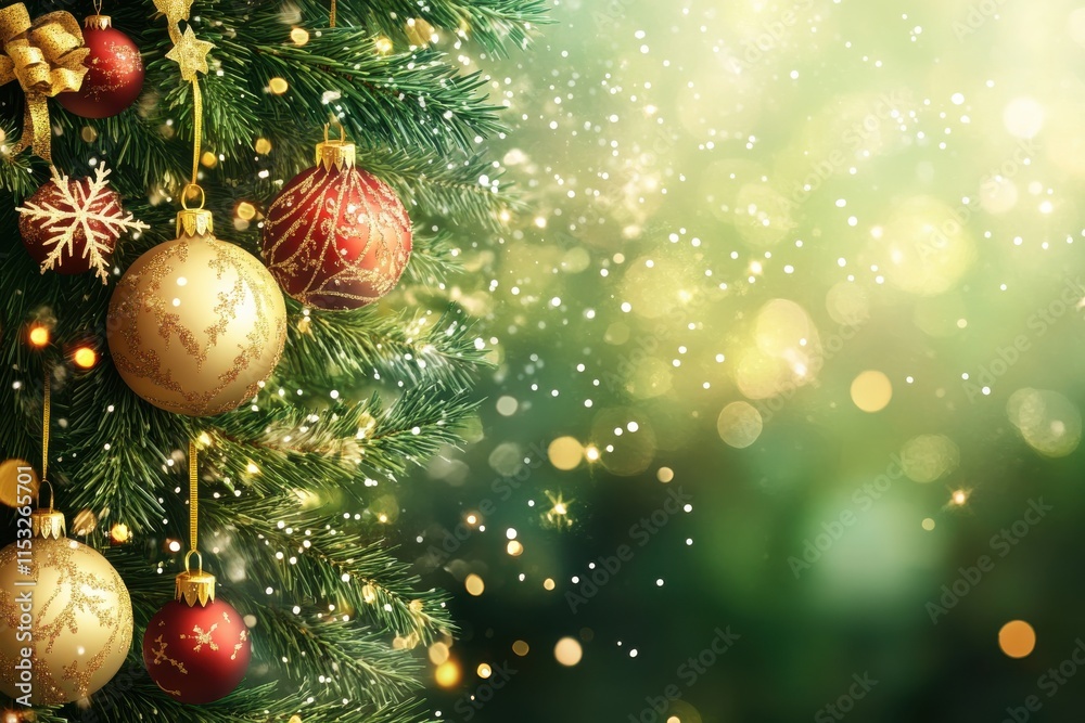 Obraz premium Festive Christmas Background Featuring Evergreen Fir Tree for Holiday Greetings