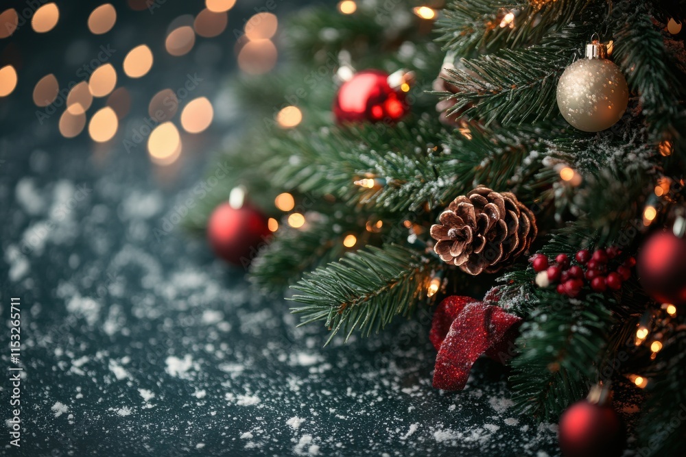 Naklejka premium Festive Christmas Background with Fir Tree for Holiday Designs and Decorations