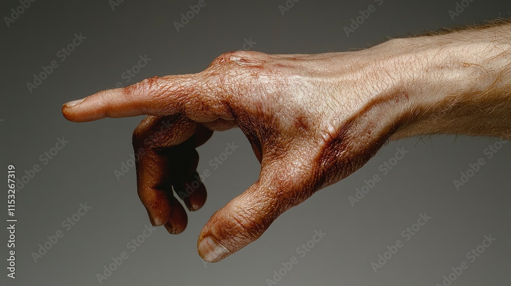 A close-up of a weathered hand, stained and textured, suggests a history of hard work. Suitable for showcasing resilience, labor, or craftsmanship. A close-up of a weathered hand, stained and textured, suggests a history of hard work. Suitable for showcasing resilience, labor, or craftsmanship.