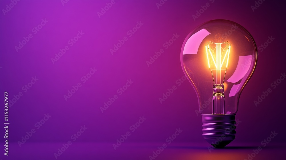 A light bulb against the purple background A light bulb against the purple background