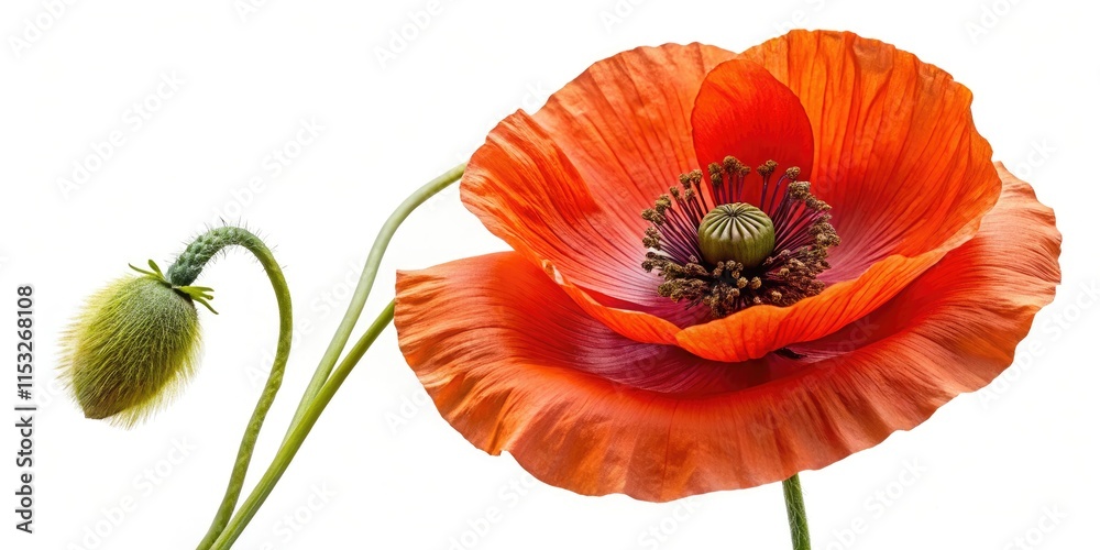 Obraz premium Vibrant poppy panorama: bud to bloom, isolated floral artistry showcased.