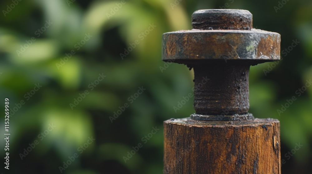Up-Close View of a Weathered Metal Insulator on a Timber Pole, Highlighting Corrosion-Resistant Rust Prevention Up-Close View of a Weathered Metal Insulator on a Timber Pole, Highlighting Corrosion-Resistant Rust Prevention