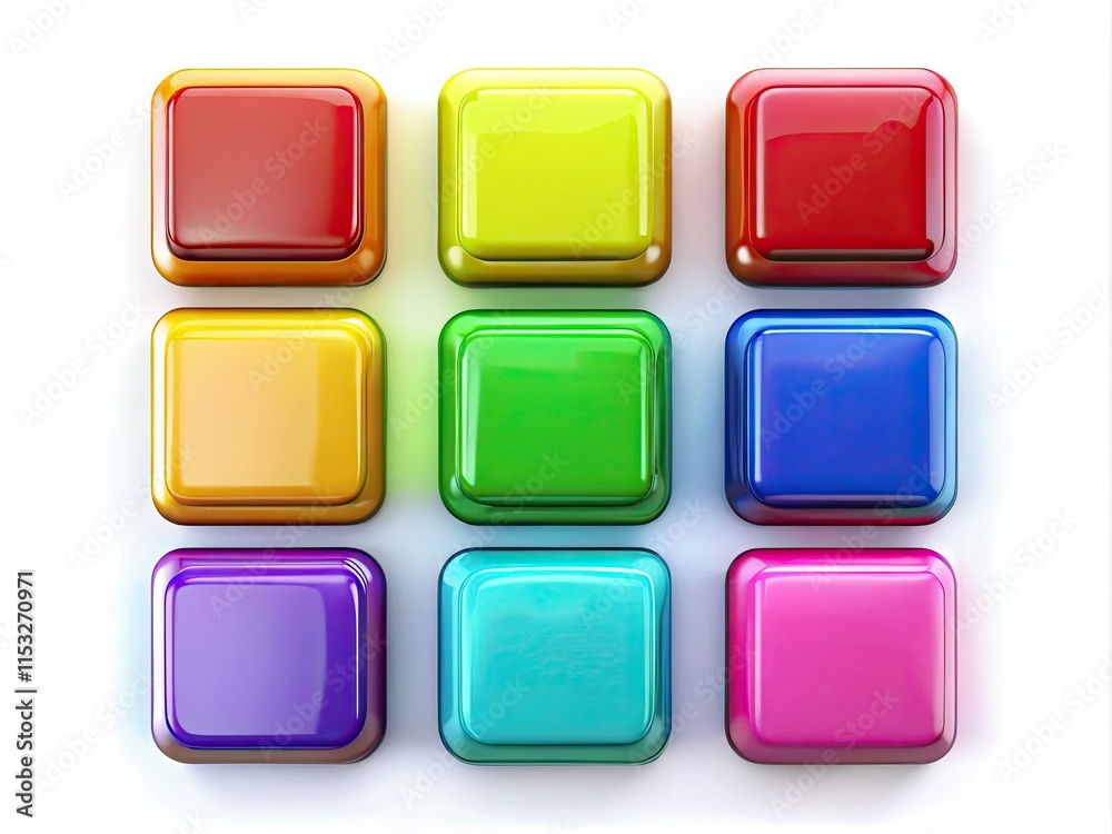 Vibrant square buttons: perfect UI assets for apps, websites, and game designs. Vibrant square buttons: perfect UI assets for apps, websites, and game designs.