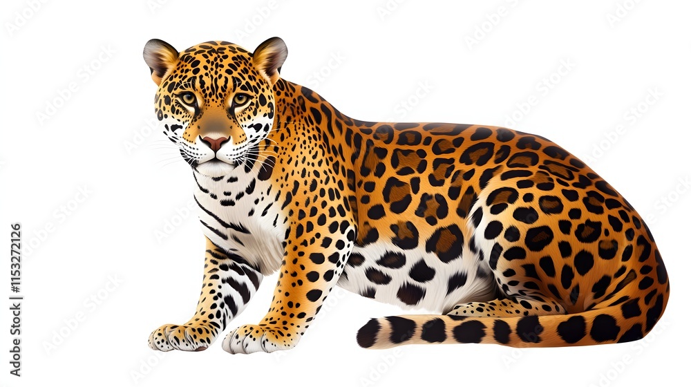 Fototapeta premium Majestic Jaguar Sitting Against A White Background