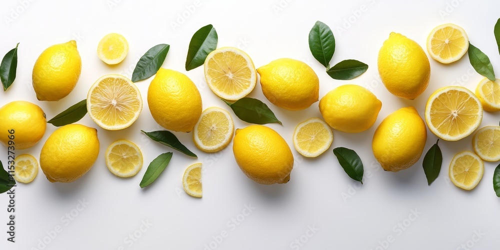 Fresh lemons and vibrant lemon slices displayed on a clean white background, showcasing the beauty of citrus. This citrus arrangement highlights the bright colors and textures of lemons. Fresh lemons and vibrant lemon slices displayed on a clean white background, showcasing the beauty of citrus. This citrus arrangement highlights the bright colors and textures of lemons.