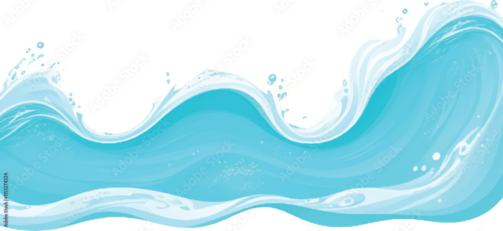 Fototapeta premium Abstract ocean wave texture in soft green and blue watercolor on a transparent background, offering a serene and tranquil vibe for water wave-themed designs, banners, and creative projects.